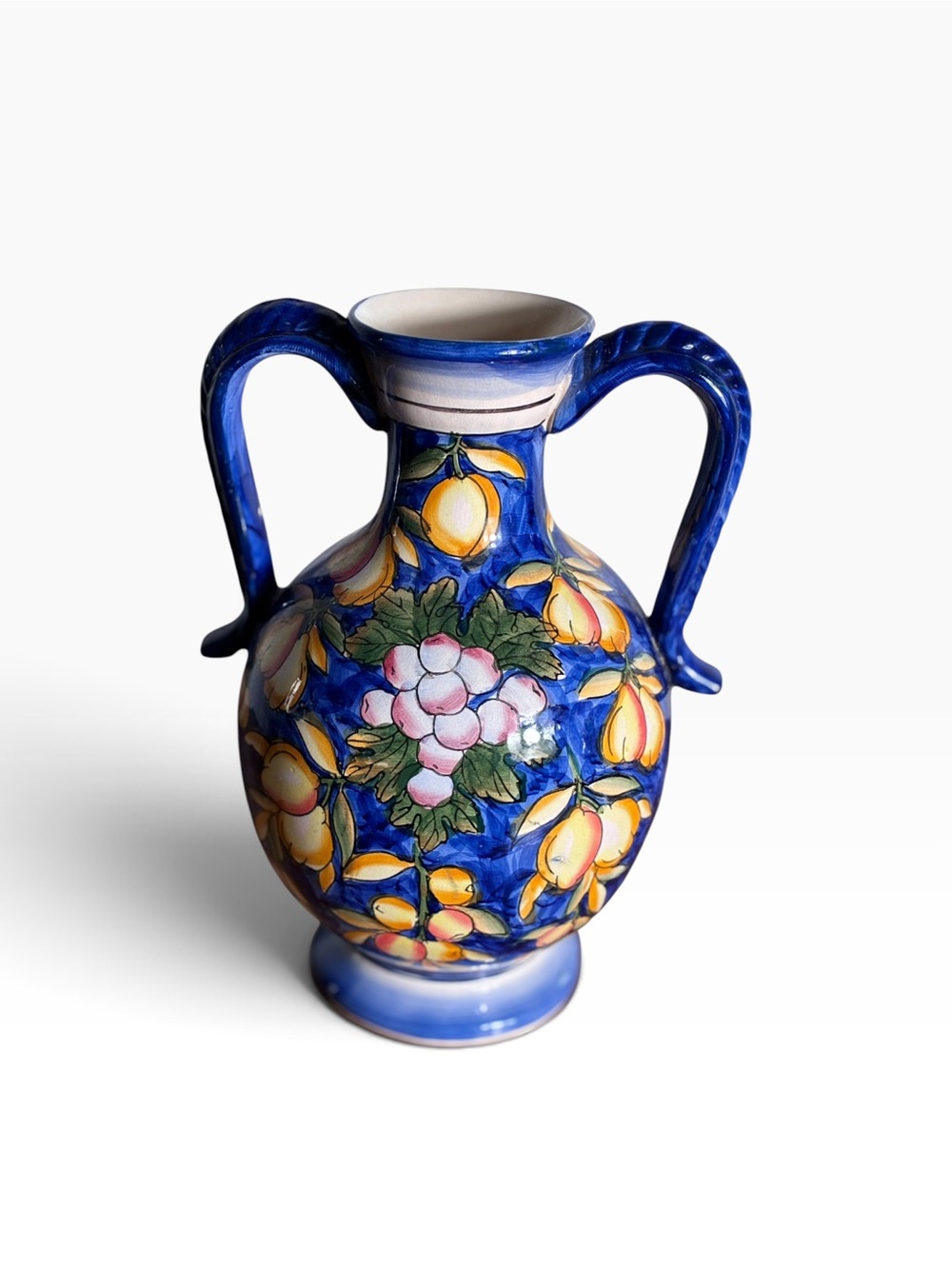 Hand painted Tuscan themed ceramic amphora vase 12 inch